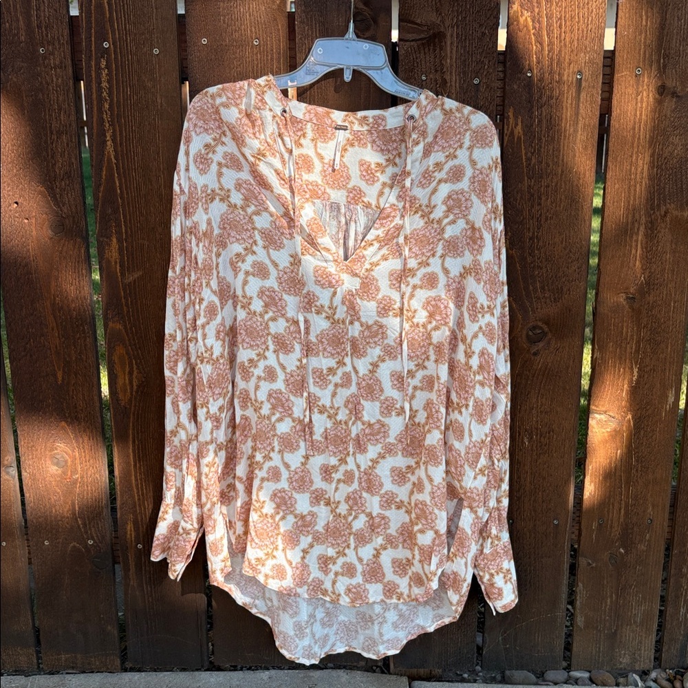 Free People Pink and Orange Floral Top